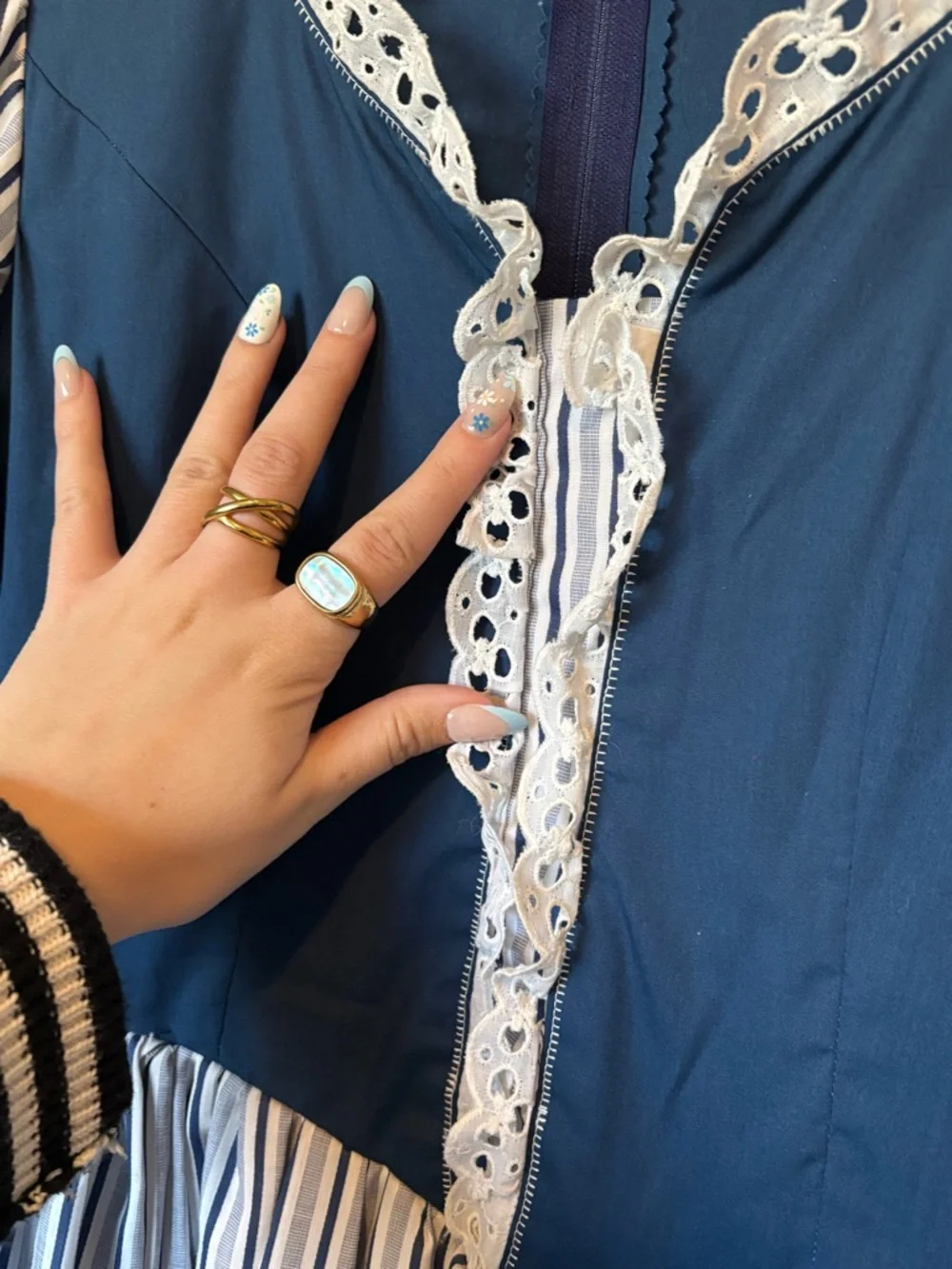 Vintage Blue & White Striped Puff Sleeve Mini Dress - Picture 7 of 13